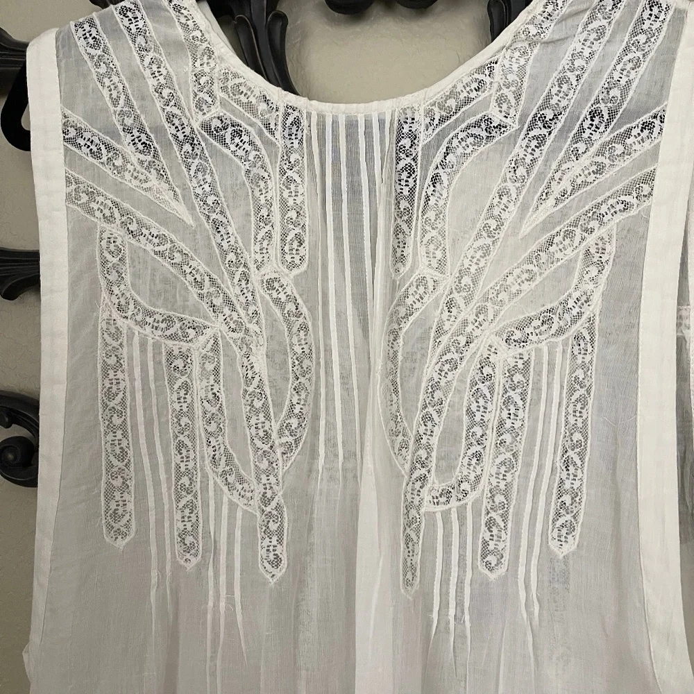 Free People Lace Sheer Tunic Top Pintuck Button Back M - Picture 5 of 16